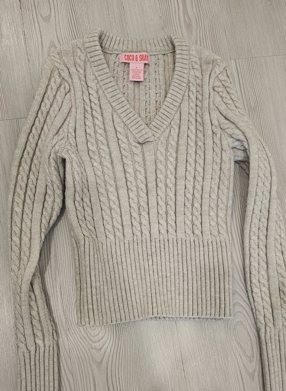 Coco & Shay Cream Cable V-Neck Sweater